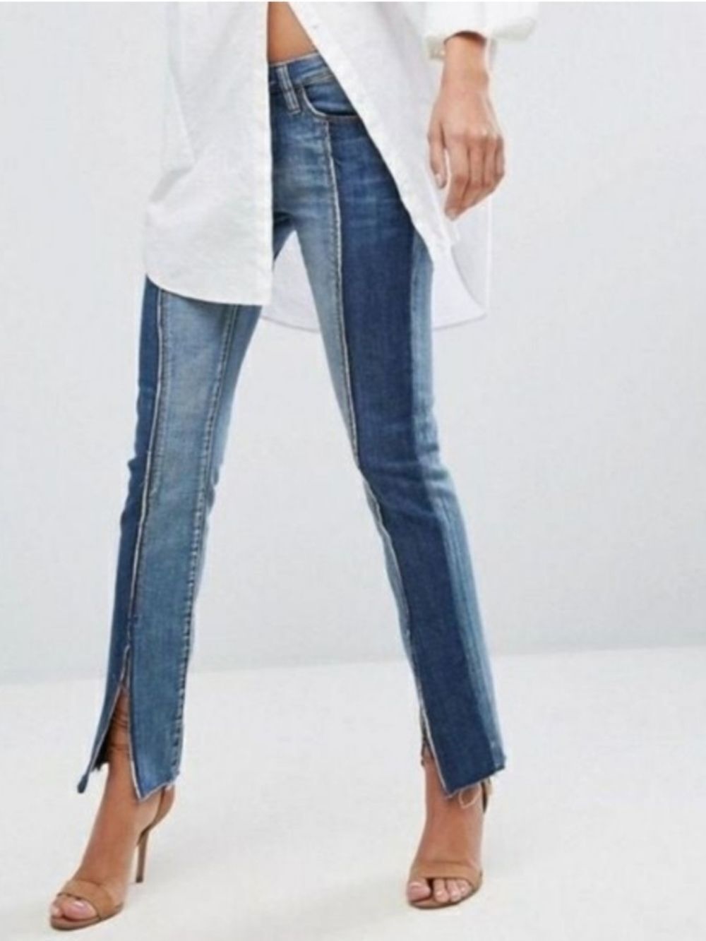 Blank NYC Womens Two Tone Blue Split Hem Skinny Classique Jeans Size 28